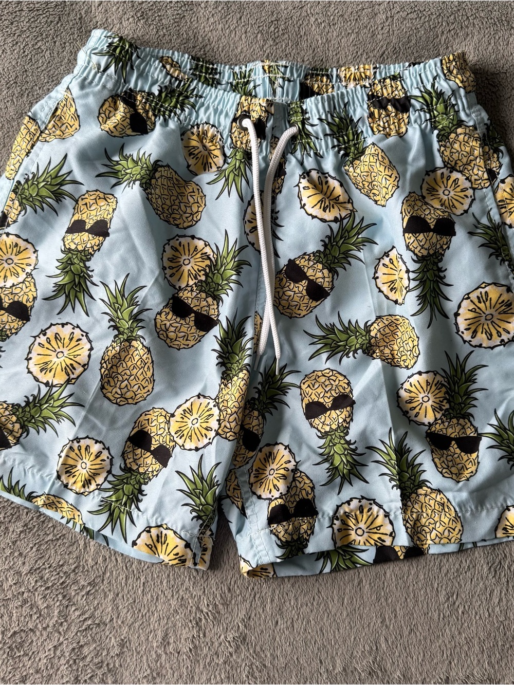 surf style Light Blue Pineapple Print Men’s Swim Trunks